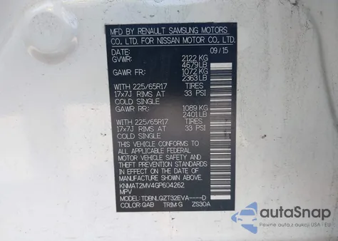 2016 Nissan Rogue Sv from USA, damaged, VIN KNMAT2MV4GP604262